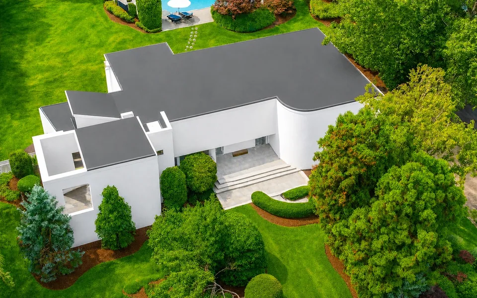 A contemporary residence set within mature landscaping